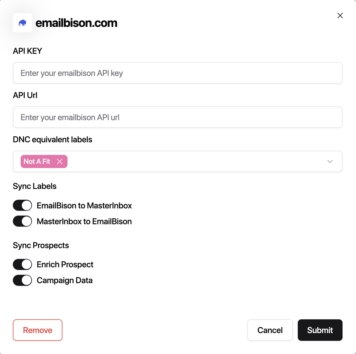 email bison master inbox integration